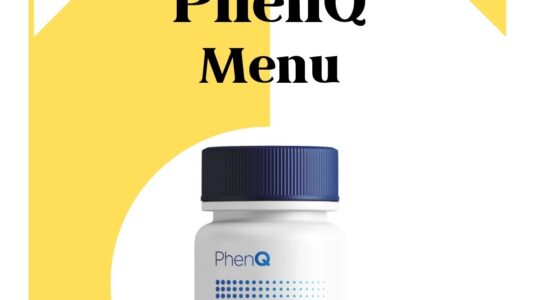 PhenQ : flacon de compléments PhenQ avec alimentation saine et équilibrée en arrière-plan