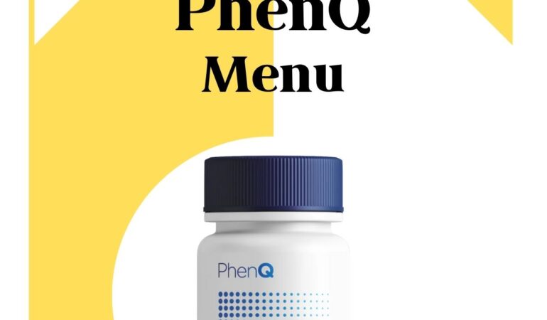 PhenQ : flacon de compléments PhenQ avec alimentation saine et équilibrée en arrière-plan