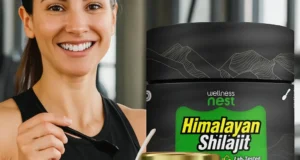 shilajit : pot en verre de résine de shilajit Wellness Nest avec spatule