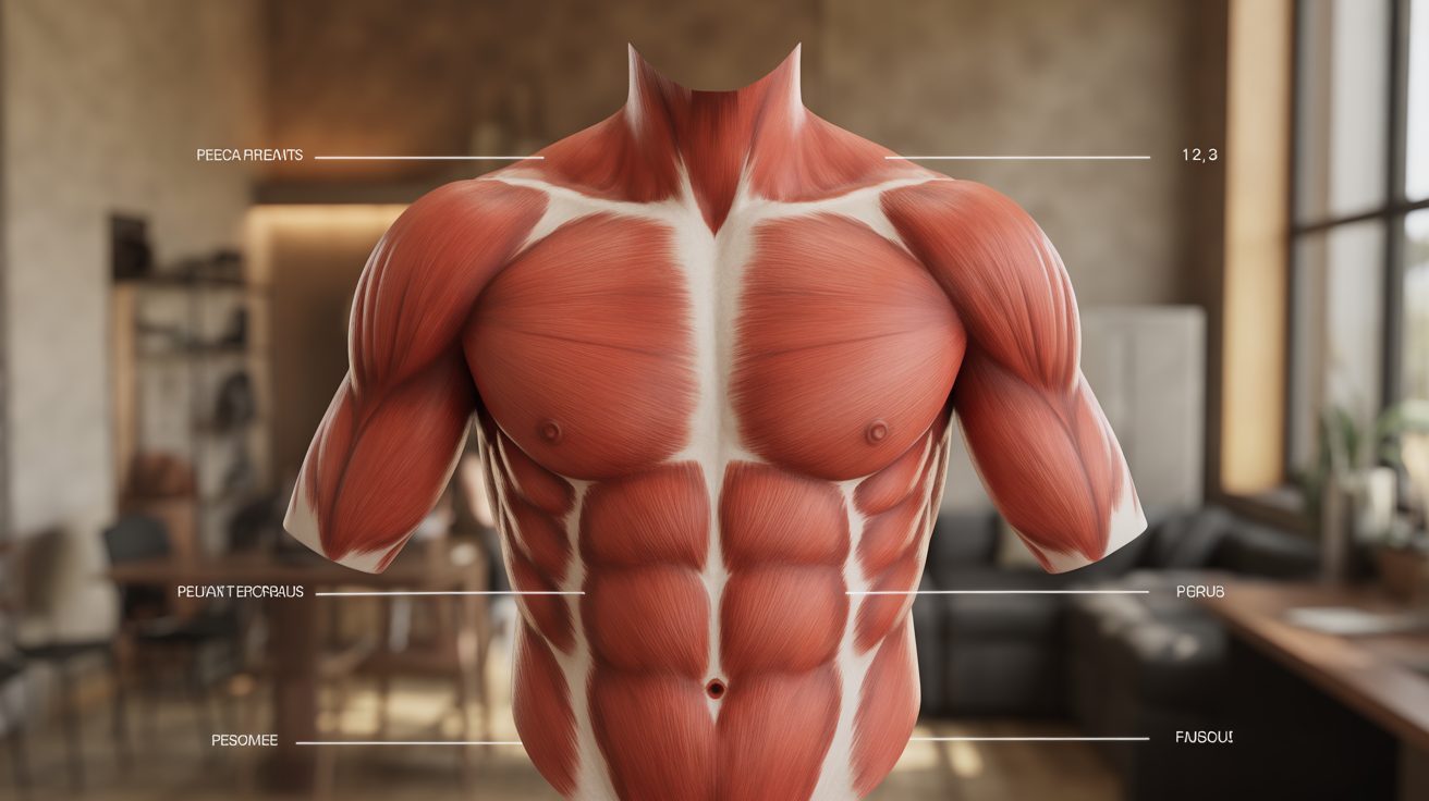 Schéma muscles pectoraux numérotés et colorés