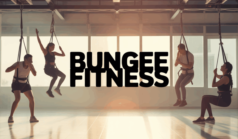 groupe en bungee fitness harnais dans salle lumineuse