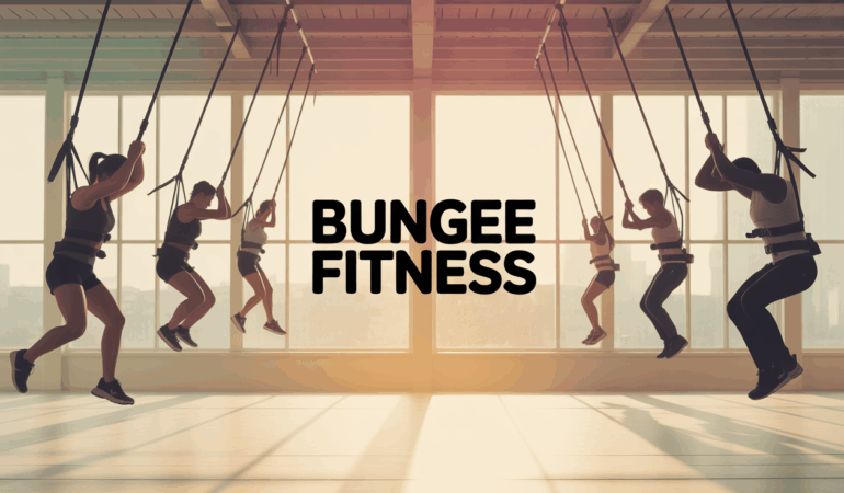 vue dynamique de silhouettes bungee fitness dans une salle energetique