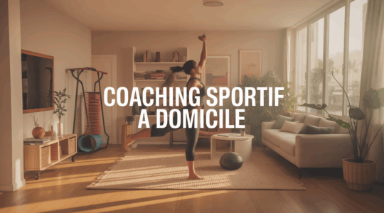 Coaching sportif Homefit à domicile dans un salon lumineux avec accessoires fitness