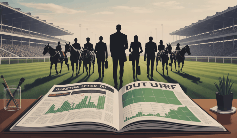 Parieurs devant journal Gazette du Turf et graphiques de gains