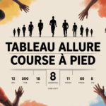 tableau allure course a pied avec silhouettes coureurs et chronometres