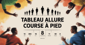 tableau allure course a pied avec silhouettes coureurs et chronometres