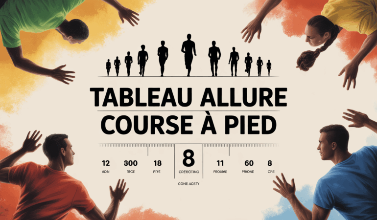 tableau allure course a pied avec silhouettes coureurs et chronometres