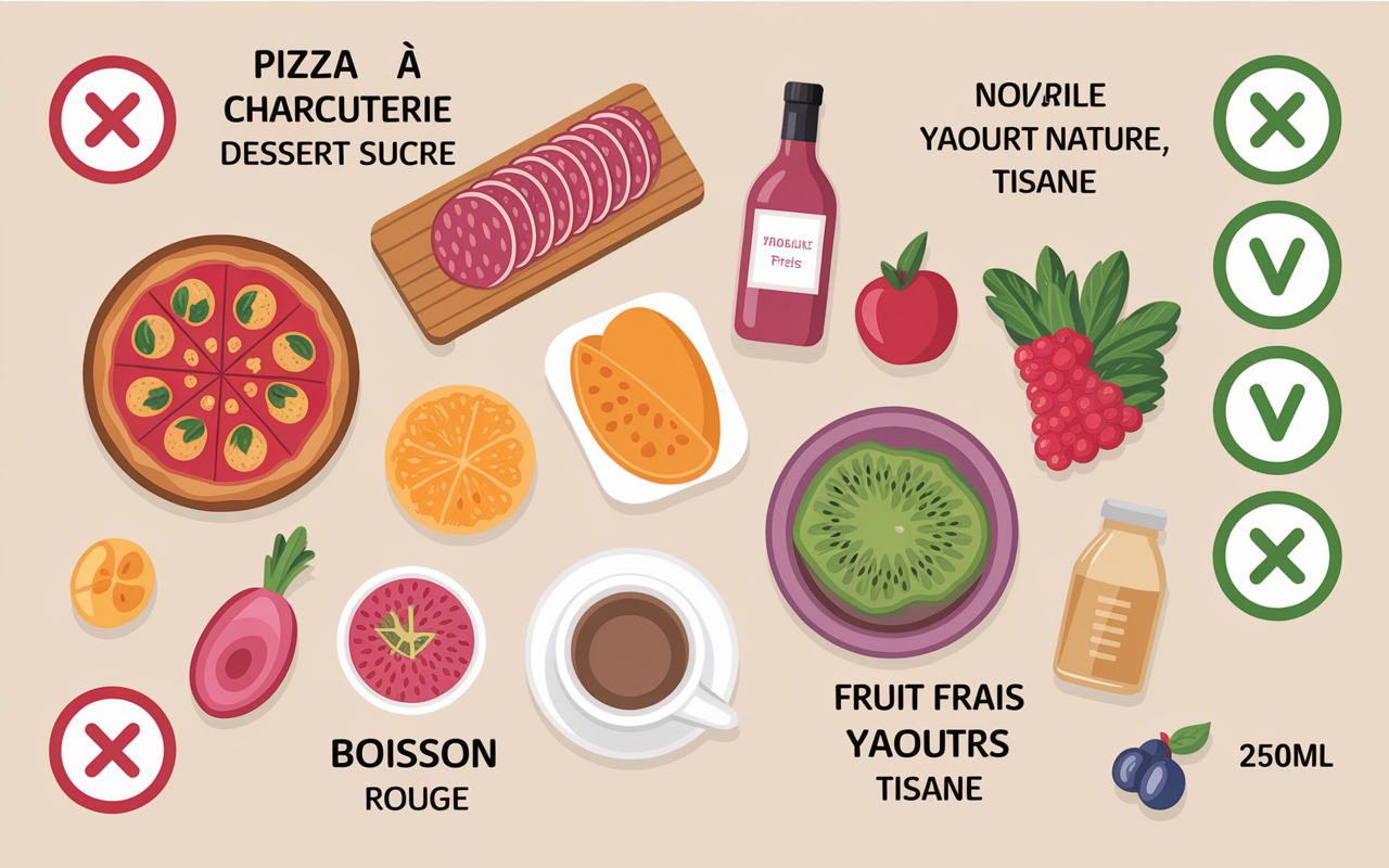 aliments a eviter soir pizza charcuterie dessert alcool