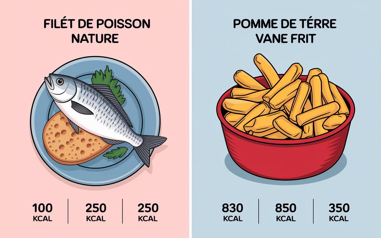 Comparatif calories poisson pomme de terre selon préparation