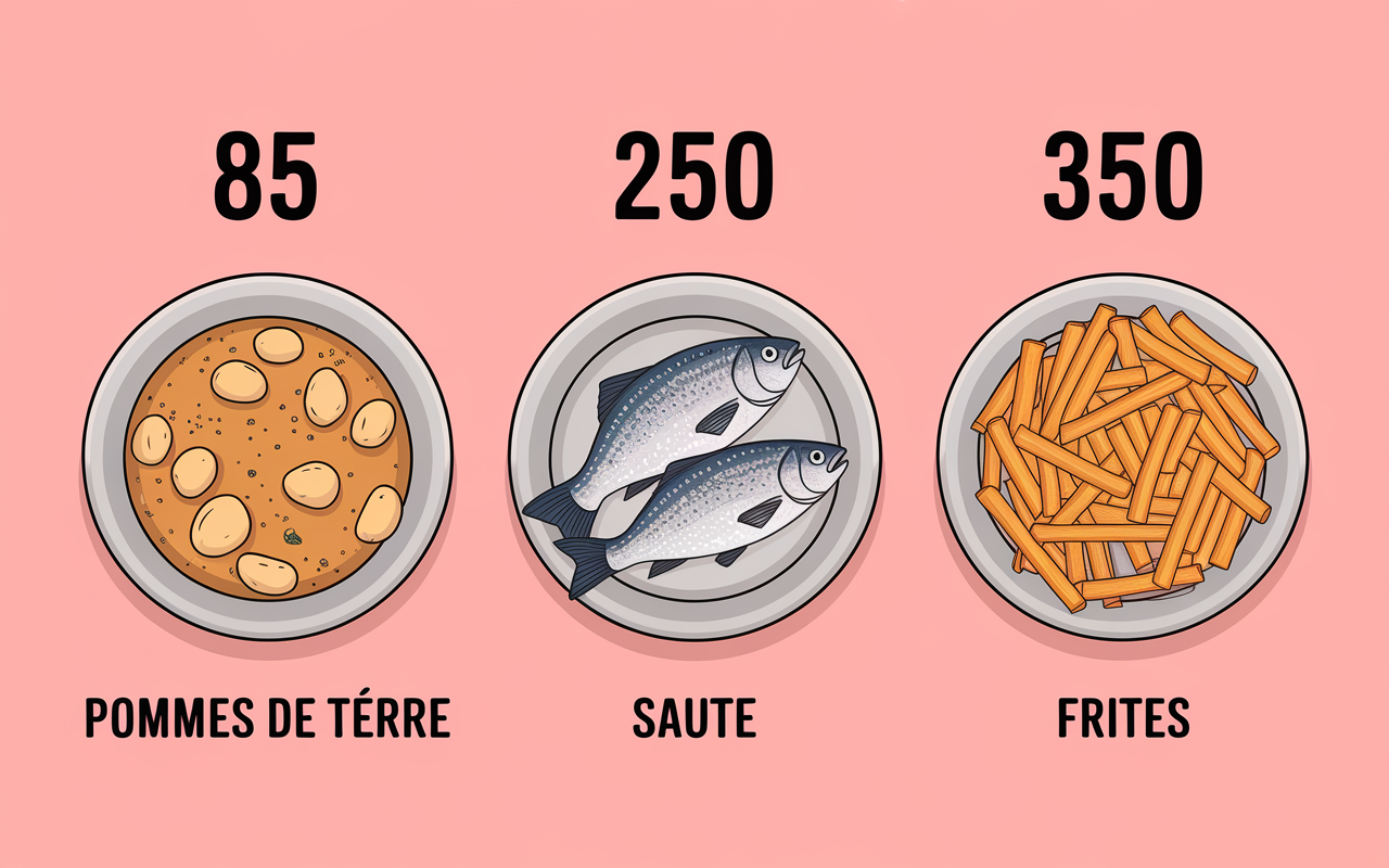 comparaison calories cuisson aliments assiettes