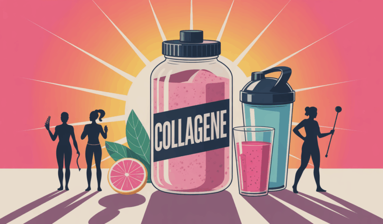 Flacon collagene shaker smoothies silhouettes sport femme senior