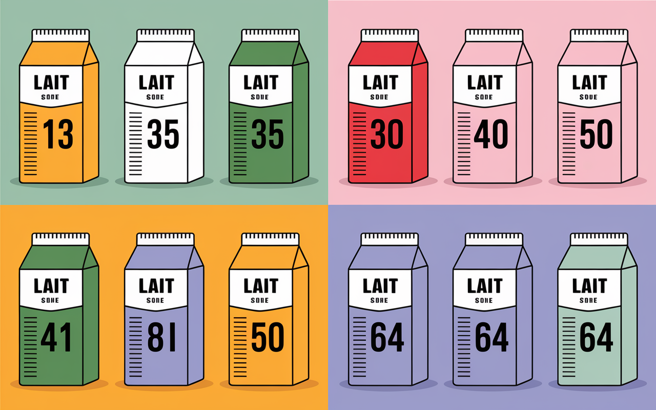 Tableau calories lait le moins calorique chiffres visibles