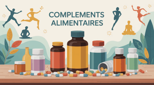 Flacons de complements alimentaires sur table lumineuse sport bien etre