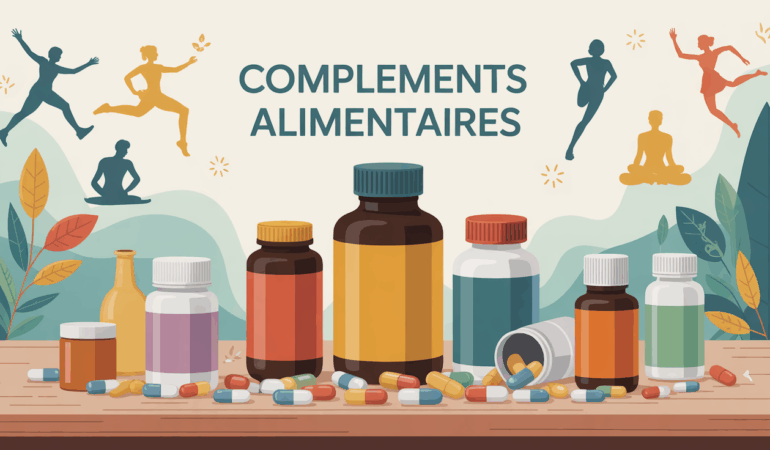 Flacons de complements alimentaires sur table lumineuse sport bien etre