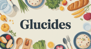 Vue table cuisine saine avec glucides divers et instruments
