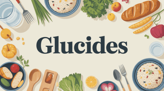 Vue table cuisine saine avec glucides divers et instruments