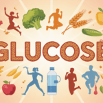 Sportif silhouette aliments naturels autour du mot glucose