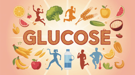 Sportif silhouette aliments naturels autour du mot glucose