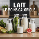Lait le moins calorique bouteilles végétal animal sur table lumineuse