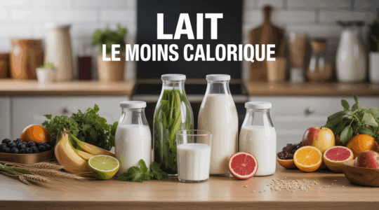 Lait le moins calorique bouteilles végétal animal sur table lumineuse