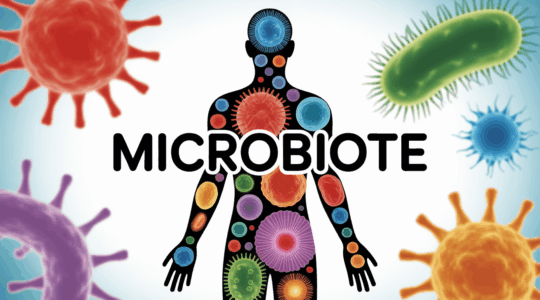 Illustration corps humain avec microbiote et fibres