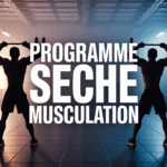 scène musculation salle avec haltères et planning programme sèche