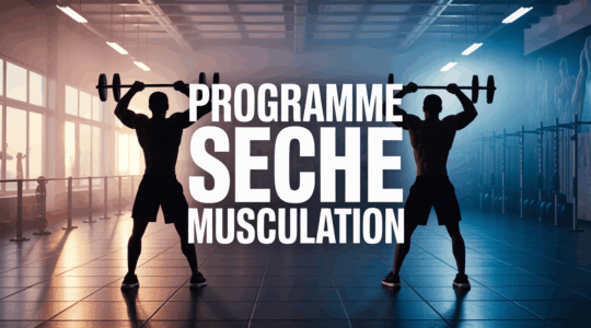 scène musculation salle avec haltères et planning programme sèche