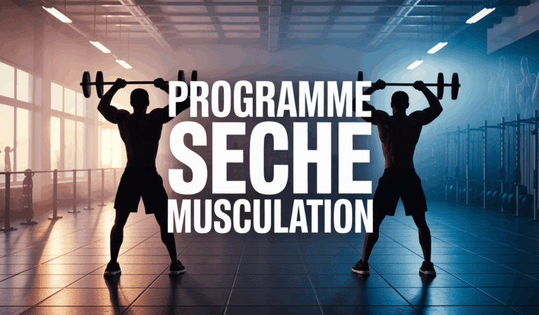 scène musculation salle avec haltères et planning programme sèche