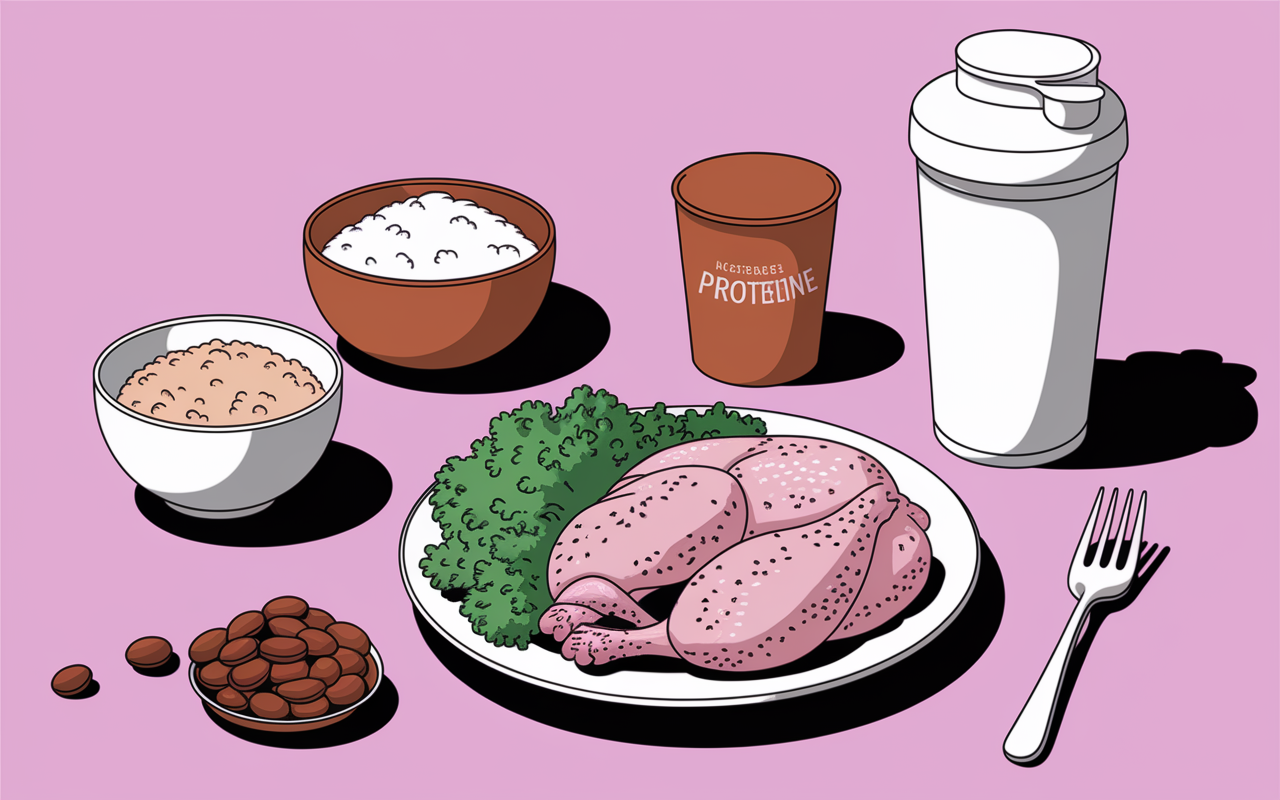 assiette poulet riz shaker proteine amandes visuel macronutriments sèche
