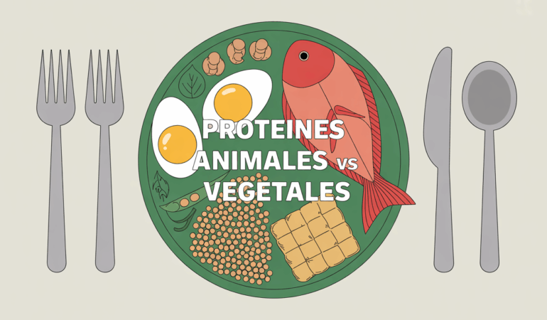 Assiette protéines animales, végétales, symbole écologie, nutrition