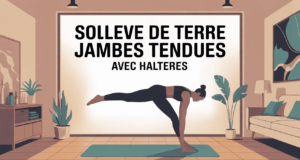 illustration souleve de terre jambes tendues avec halteres dans salon