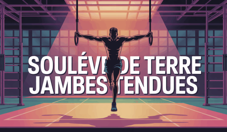 Sportif réalisant le soulevé de terre jambes tendues avec haltères