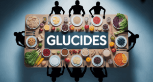 Table avec aliments glucides pains riz fruits legumes secs sportifs