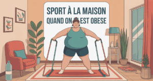 Personne surpoids sport maison tapis chaise bouteille d'eau