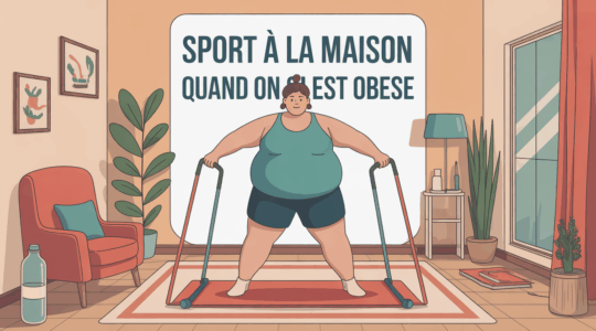 Personne surpoids sport maison tapis chaise bouteille d'eau