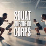 silhouettes effectuant squat au poids du corps en groupe