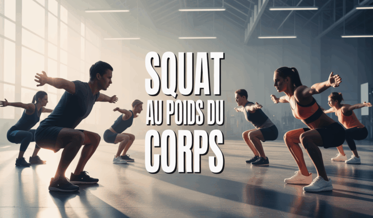 silhouettes effectuant squat au poids du corps en groupe