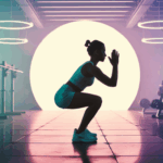 Silhouette squat sur une jambe centre lumineux fitness