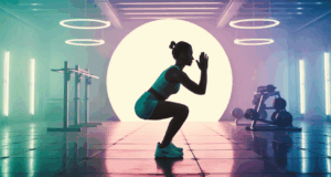 Silhouette squat sur une jambe centre lumineux fitness