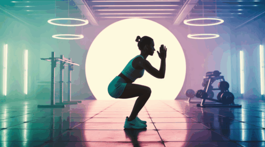 Silhouette squat sur une jambe centre lumineux fitness