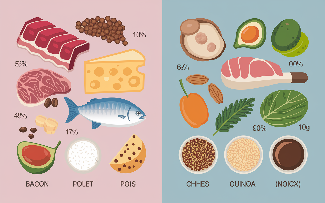 Comparatif aliments animaux et végétaux riches en protéines g/100g