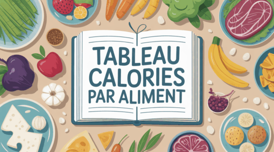 tableau calories par aliment sur table cuisine