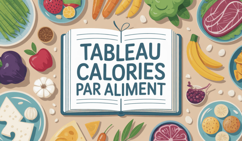 tableau calories par aliment sur table cuisine