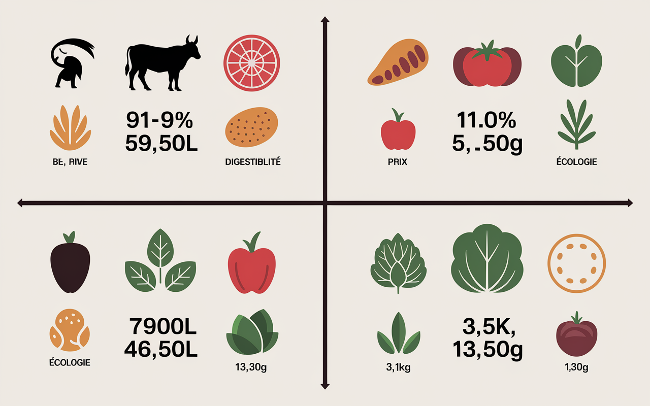 Comparatif protéines animales, végétales, digestibilité, écologie