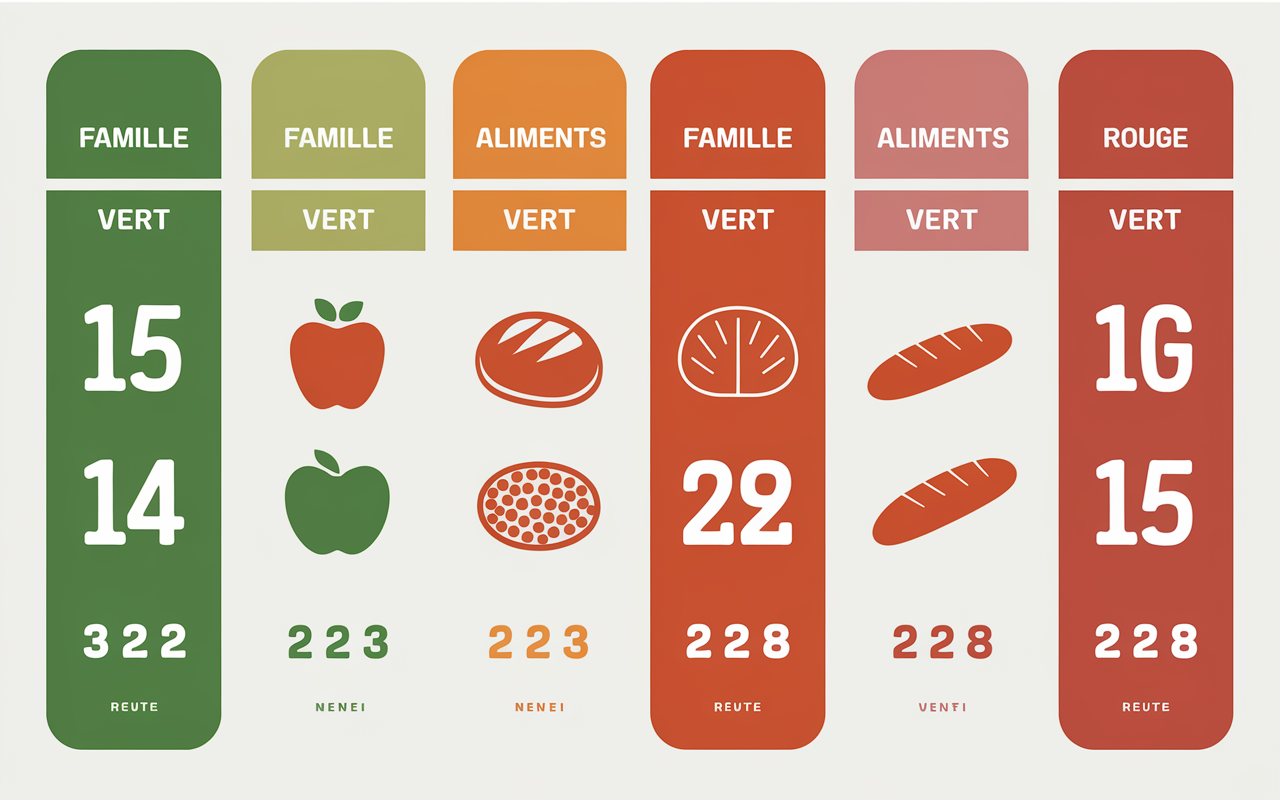 tableau stylisé index glycémique aliments vert orange rouge