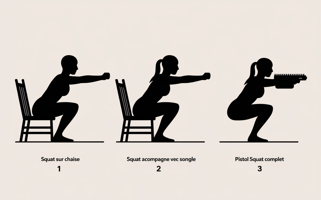 Variantes pistol squat illustration progressive