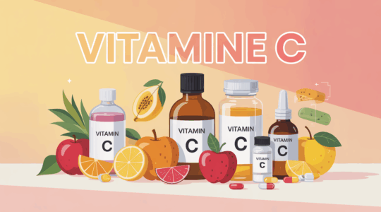 vitamine C assortiment flacons poudre et fruits