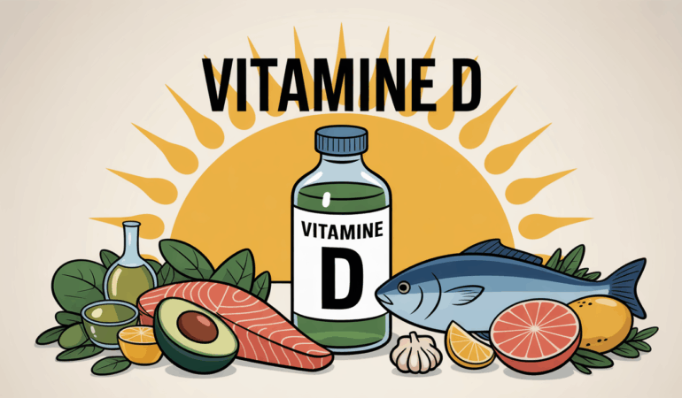 flacon vitamine d aliments graisses soleil