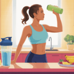 Femme sportive dos cuisine moderne shaker whey protéine perte poids