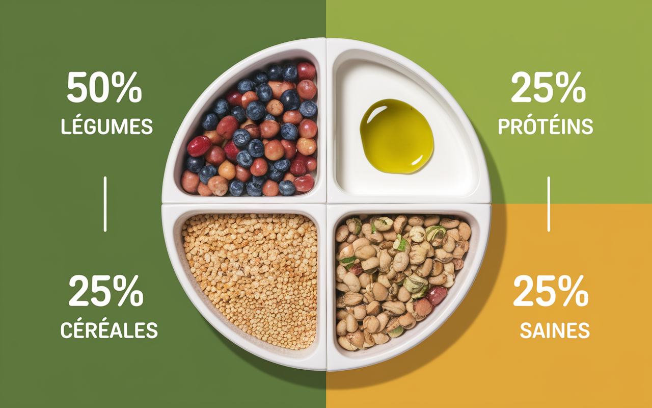 assiette diner minceur proportions legumes proteines cereales